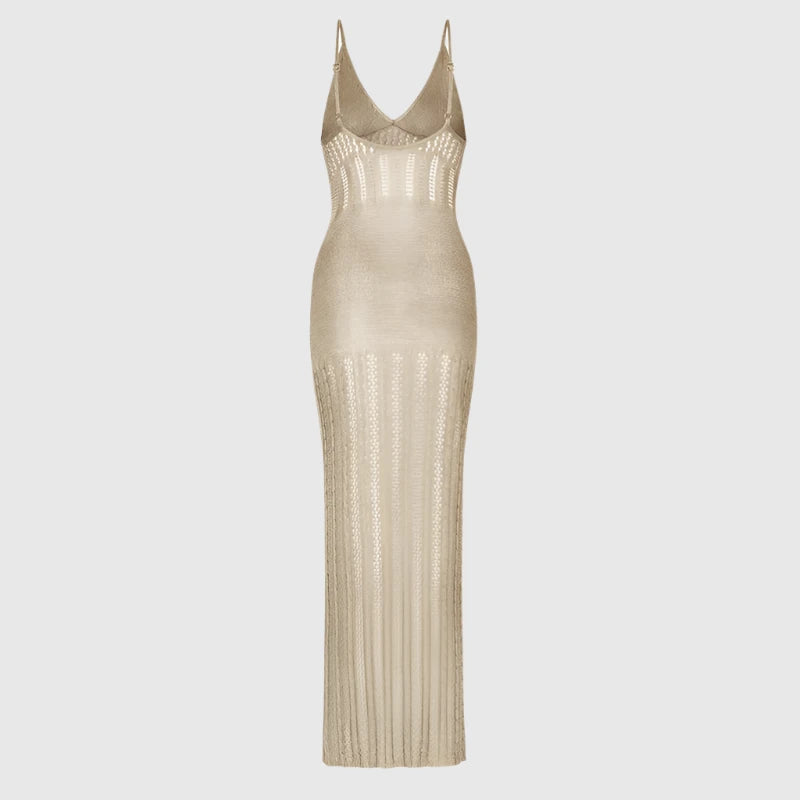 Women's Solid Color Hollow Knitted Beach Cover-up Dress - ChoreGirl
