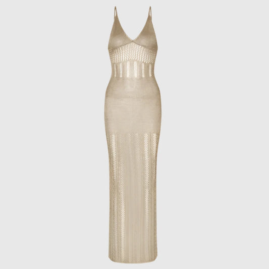 Women's Solid Color Hollow Knitted Beach Cover-up Dress - ChoreGirl