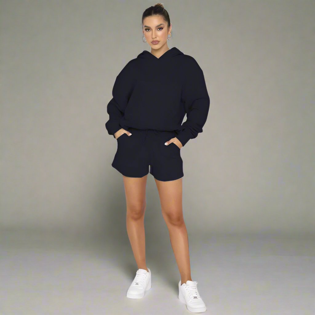 Women's Solid Color Long Sleeved Hooded Pullover Set - ChoreGirl