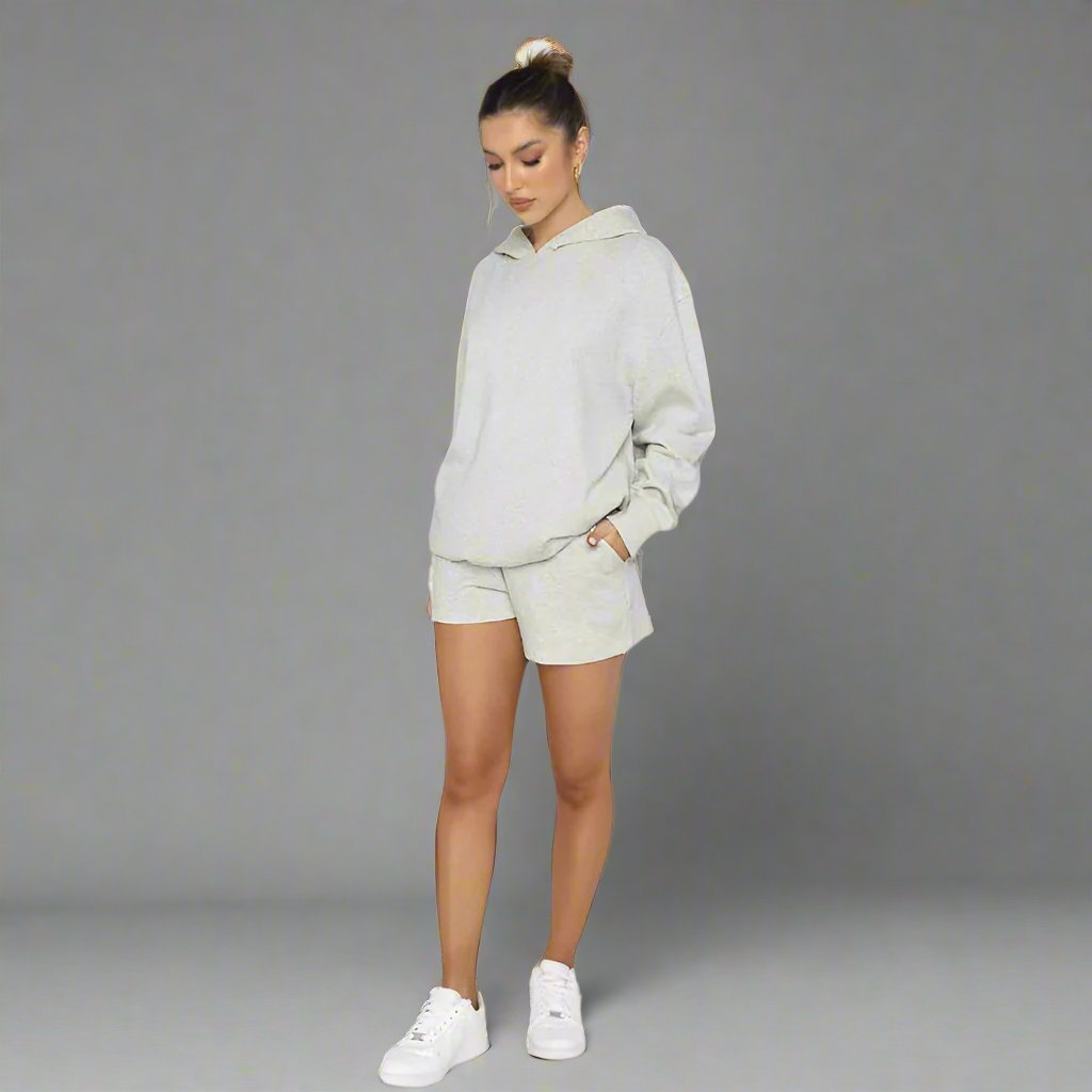 Women's Solid Color Long Sleeved Hooded Pullover Set - ChoreGirl