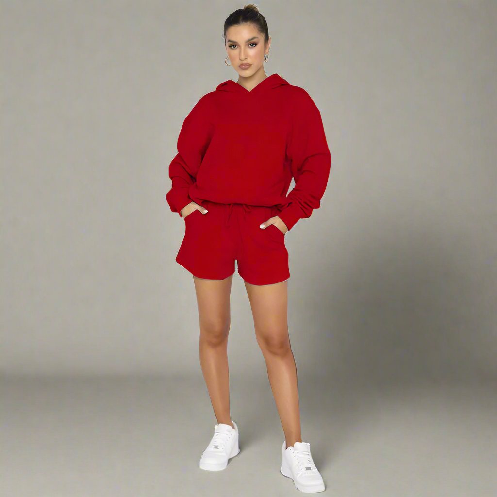 Women's Solid Color Long Sleeved Hooded Pullover Set - ChoreGirl