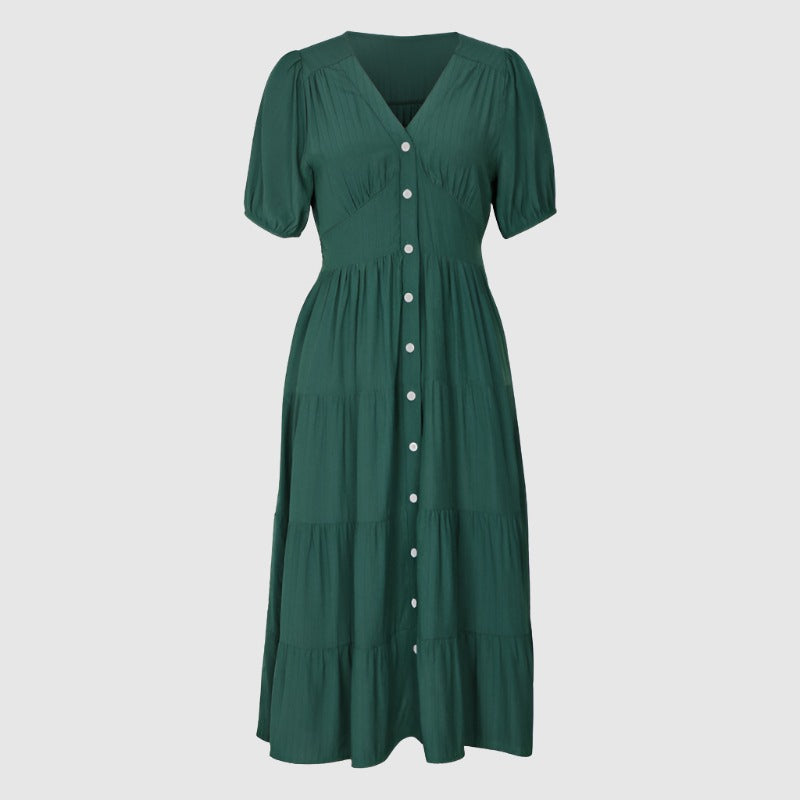 Women's Solid Color Short Sleeve Summer Dress - ChoreGirl