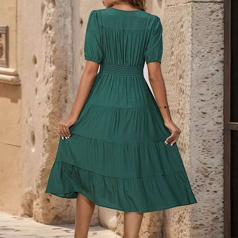Women's Solid Color Short Sleeve Summer Dress - ChoreGirl