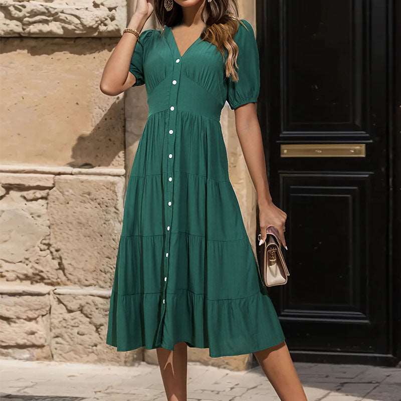 Women's Solid Color Short Sleeve Summer Dress - ChoreGirl
