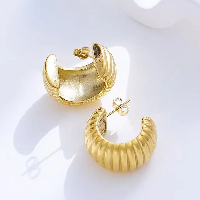 Women's Stainless Steel Wide Stripe C-Shaped Earrings - ChoreGirl