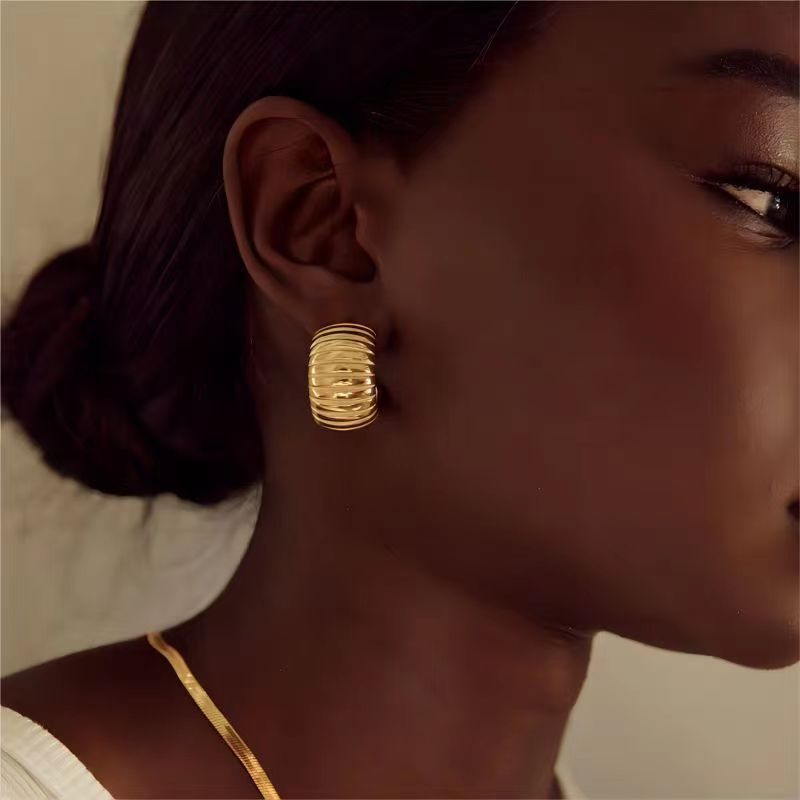 Women's Stainless Steel Wide Stripe C-Shaped Earrings - ChoreGirl