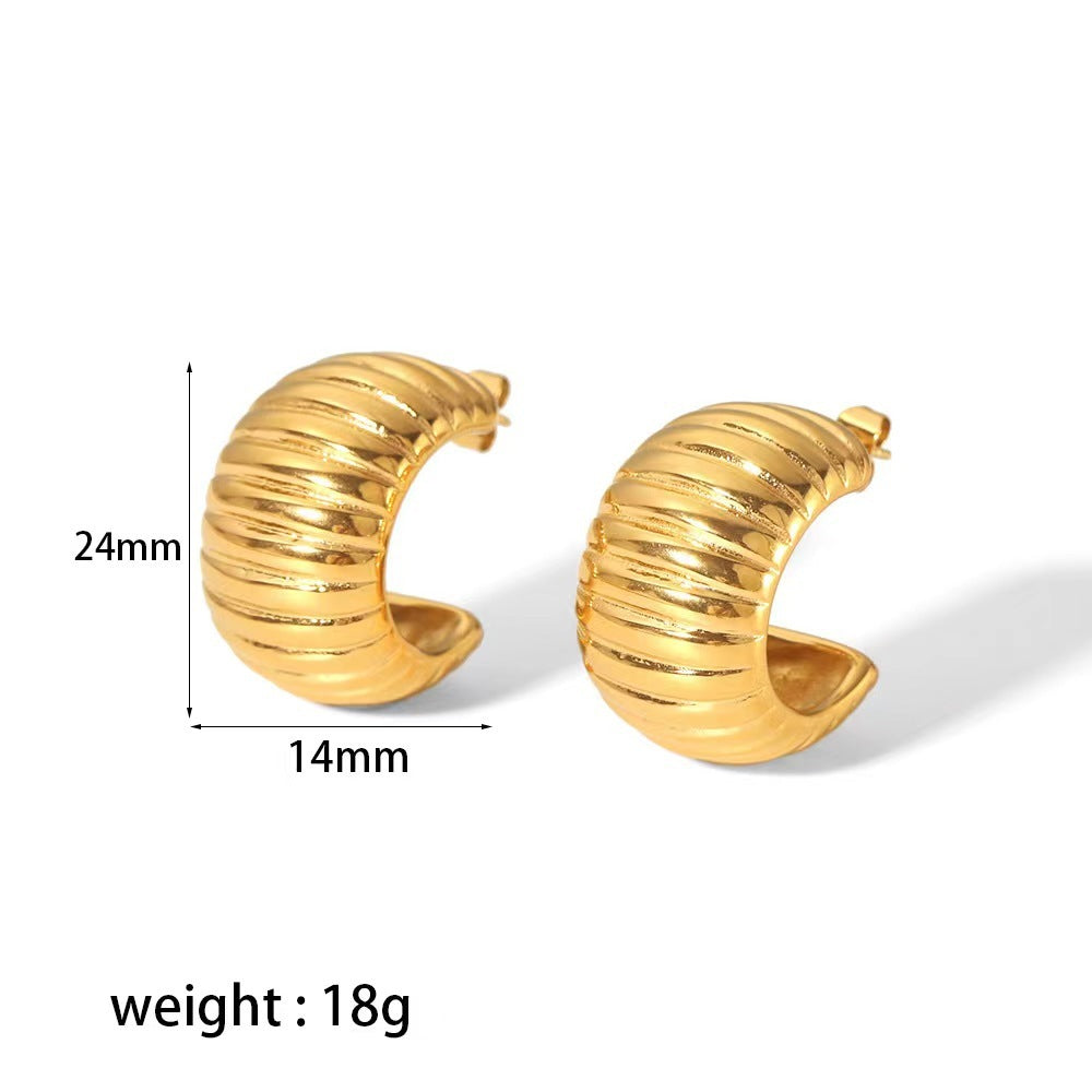 Women's Stainless Steel Wide Stripe C-Shaped Earrings - ChoreGirl
