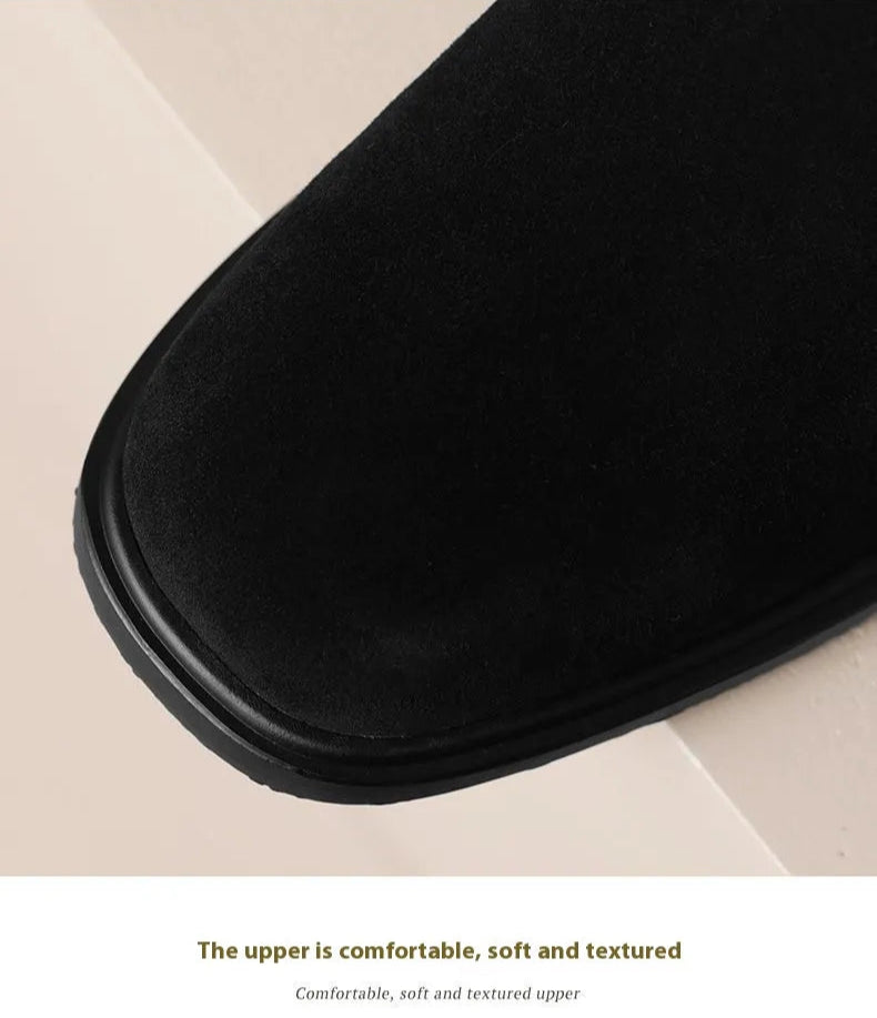 Women's Suede Short Barrel Chunky Heel Boots with Back Zipper - ChoreGirl
