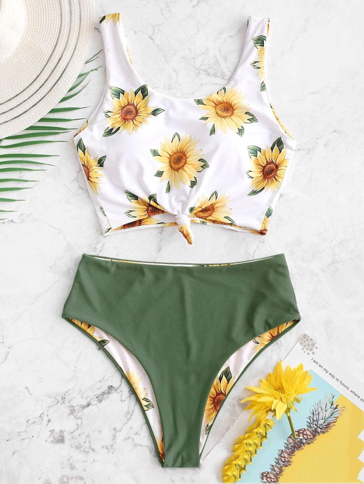 Women's Sunflower Print Two Way Wear Two-piece Swimsuit - ChoreGirl