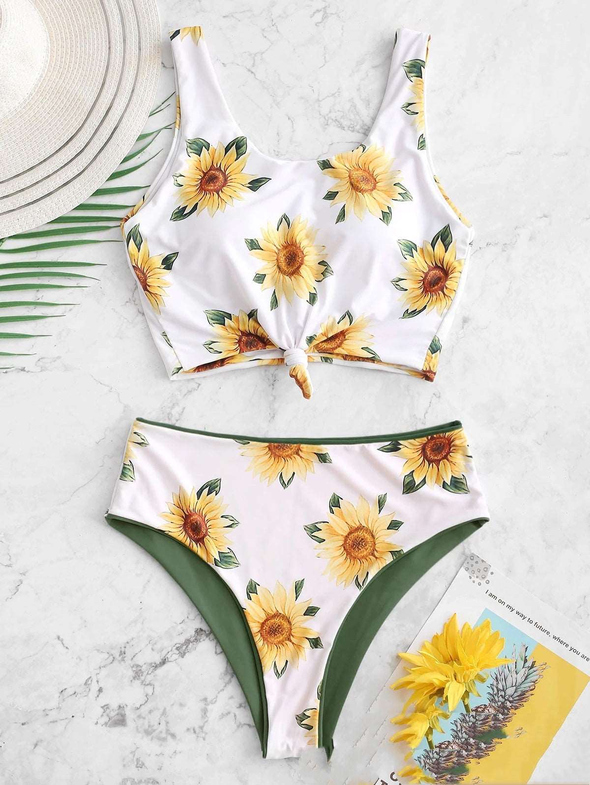 Women's Sunflower Print Two Way Wear Two-piece Swimsuit - ChoreGirl