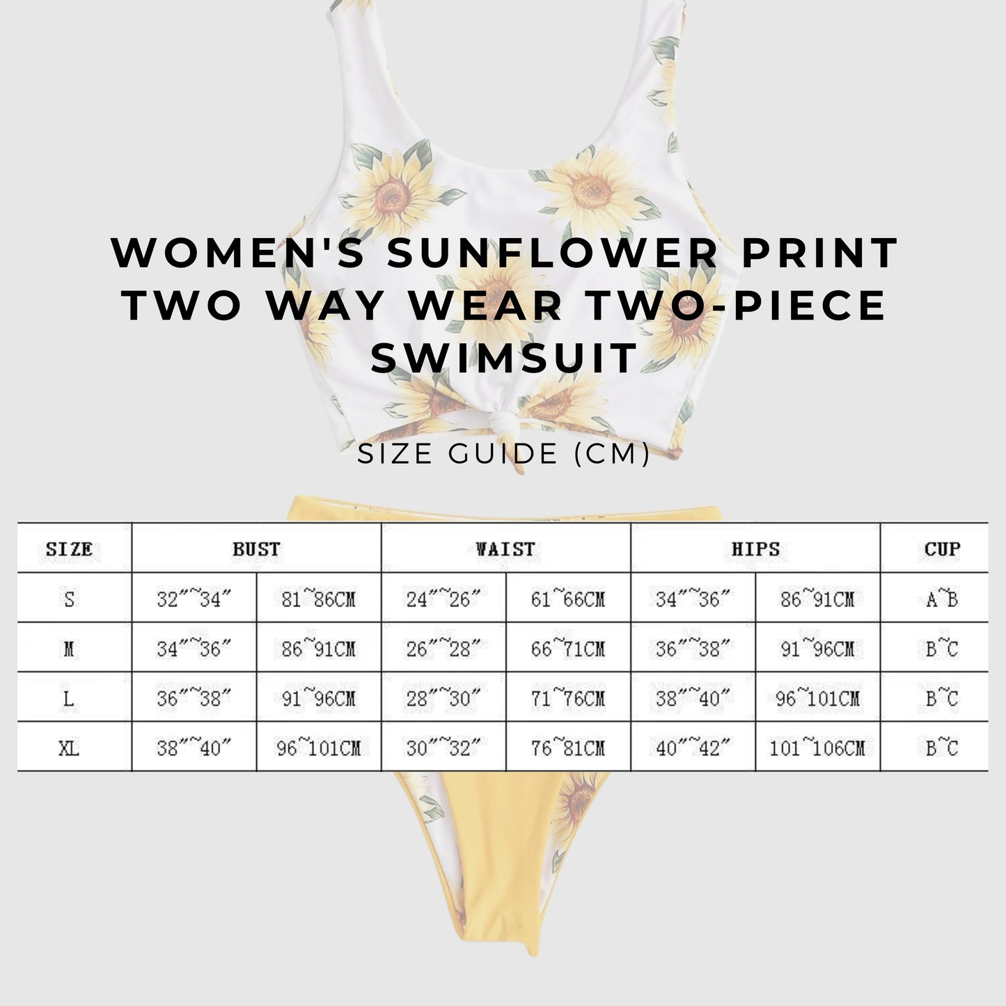 Women's Sunflower Print Two Way Wear Two-piece Swimsuit - ChoreGirl