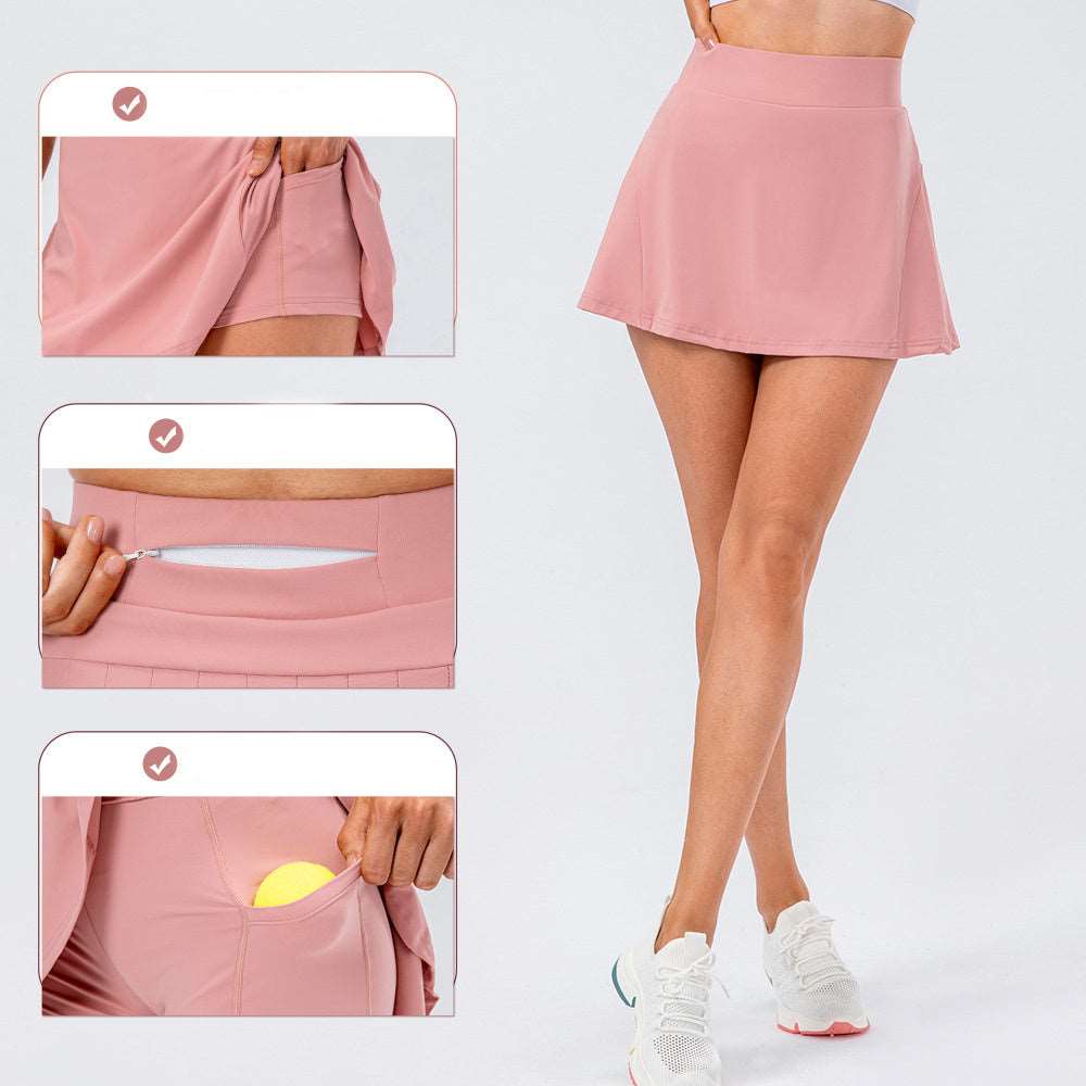 Women's Super Elastic Pleated Tennis Skirt With Shorts and Zipped Pocket - ChoreGirl
