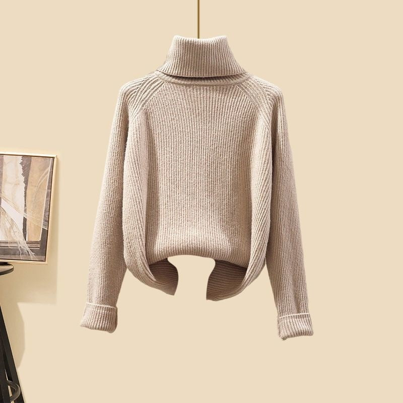 Women's Thick Turtleneck Sweater, Wide Leg Pants and Long Cardigan Outfit Set Pieces - ChoreGirl