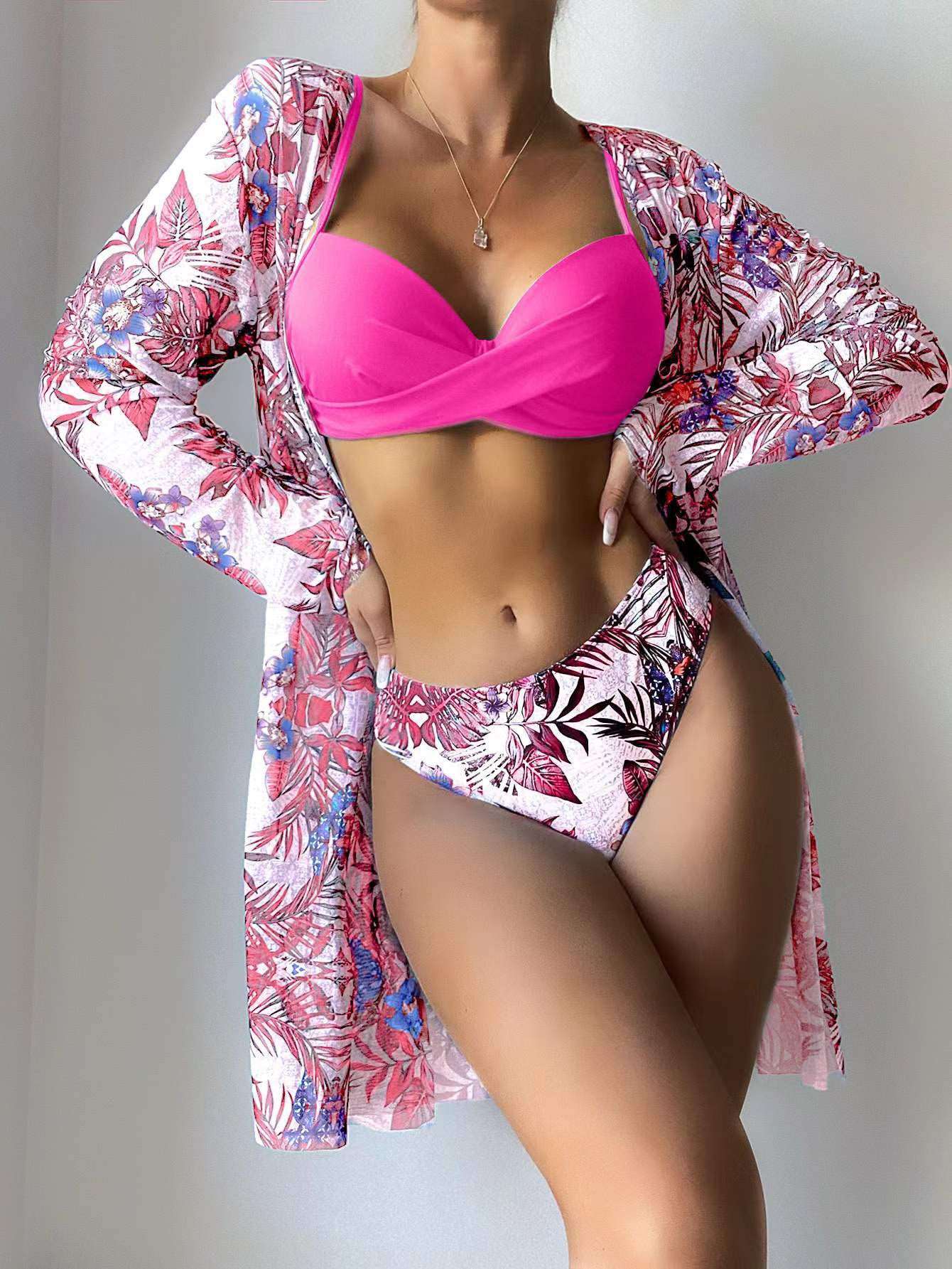 Women's Top, Pants and Cover-up Robe Three-piece Swimsuit - ChoreGirl