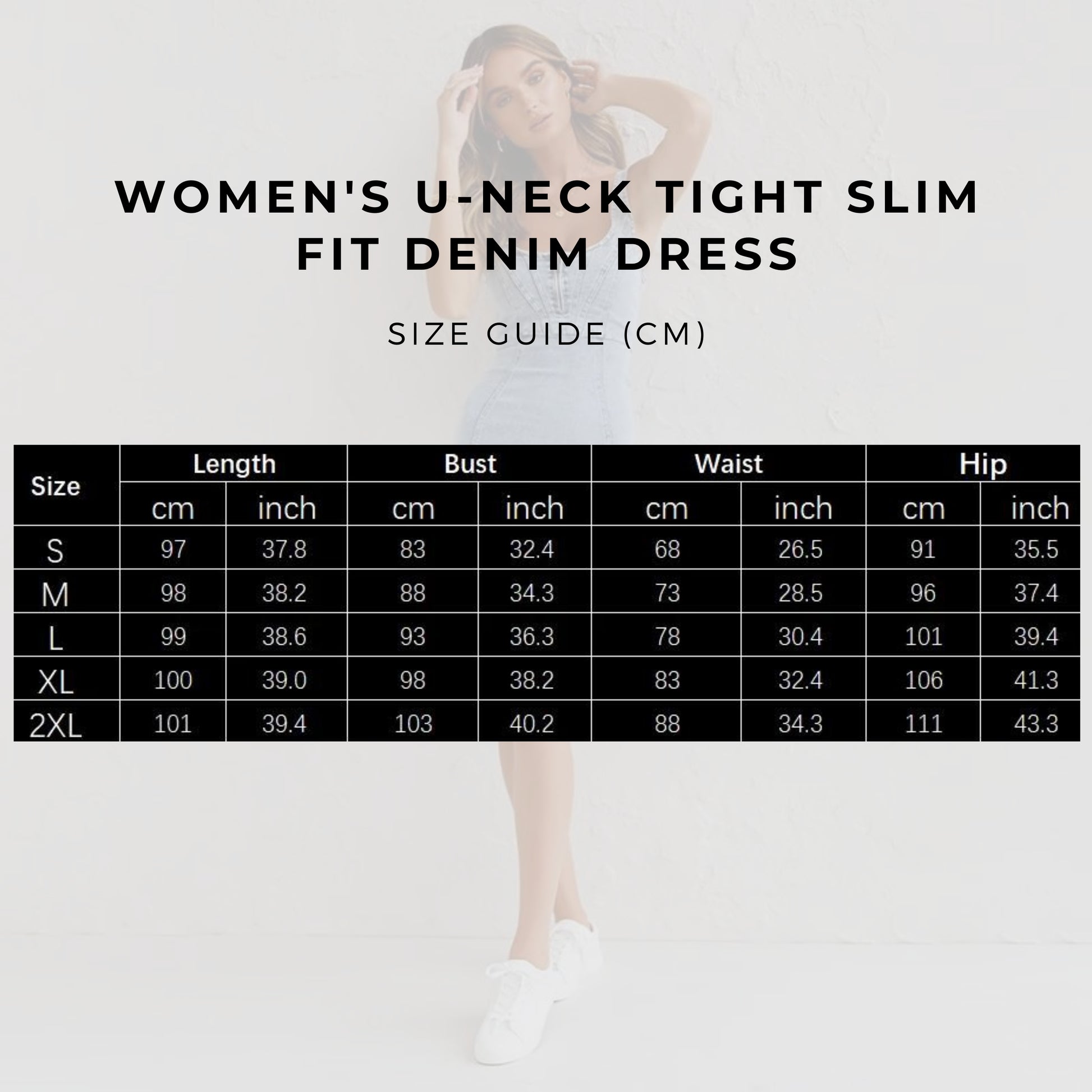 Women's U-neck Tight Slim Fit Denim Dress - ChoreGirl