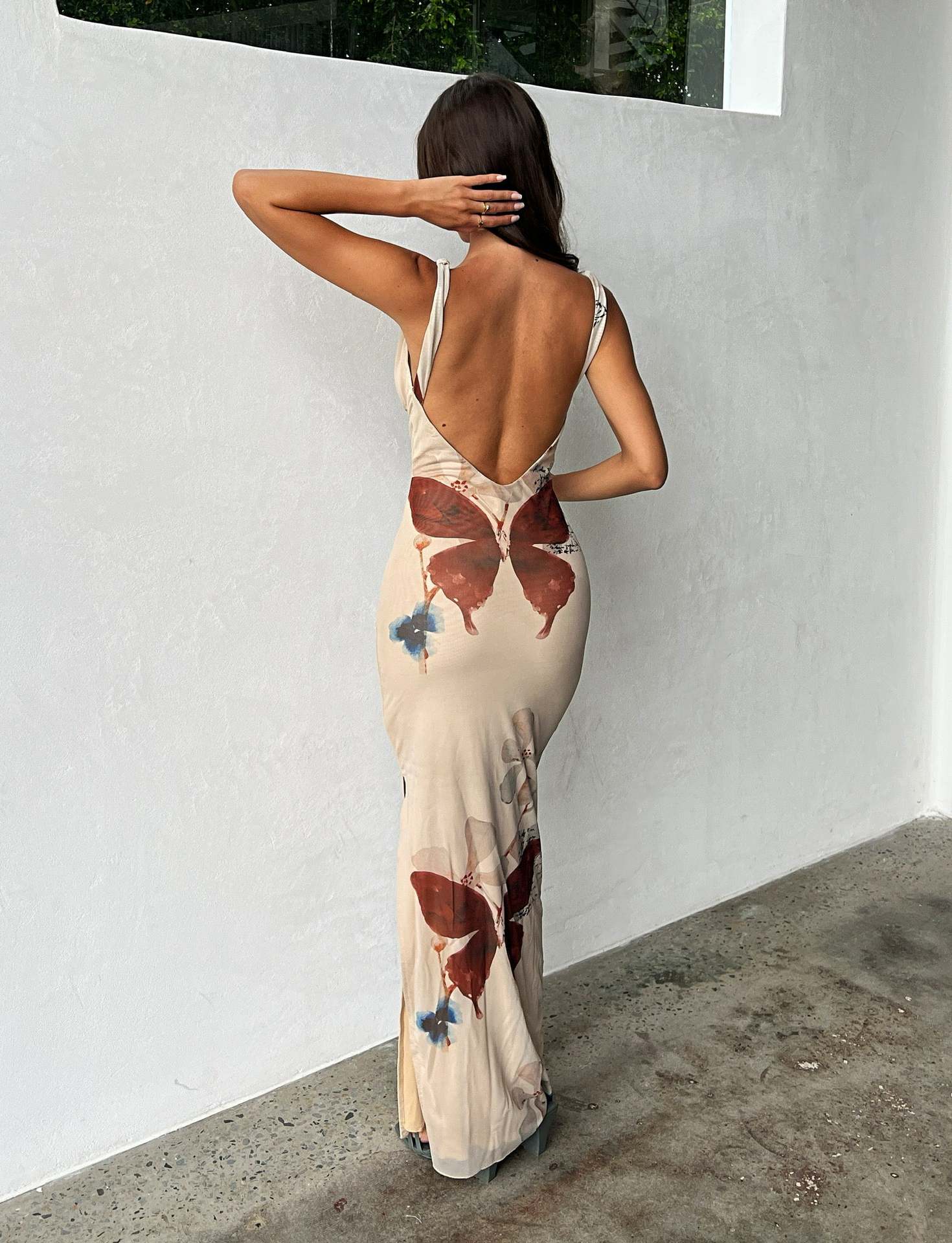 Women's V-neck Backless Butterfly Print Tight Dress - ChoreGirl