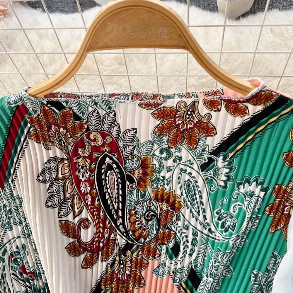 Women's Vintage Floral Pattern Print Long Sleeve Dress with Belt - ChoreGirl