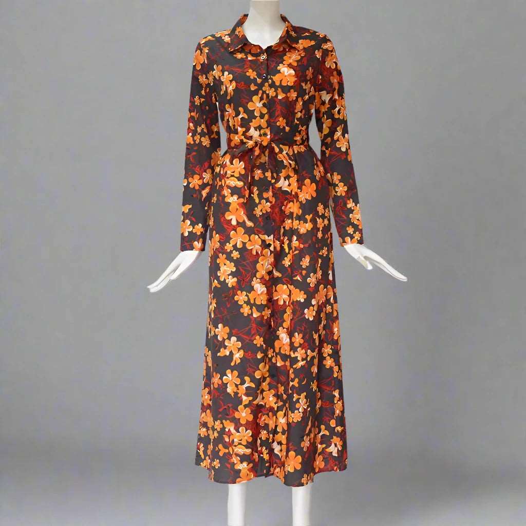 Women's Vintage Style Chiffon Shirt Dress - ChoreGirl