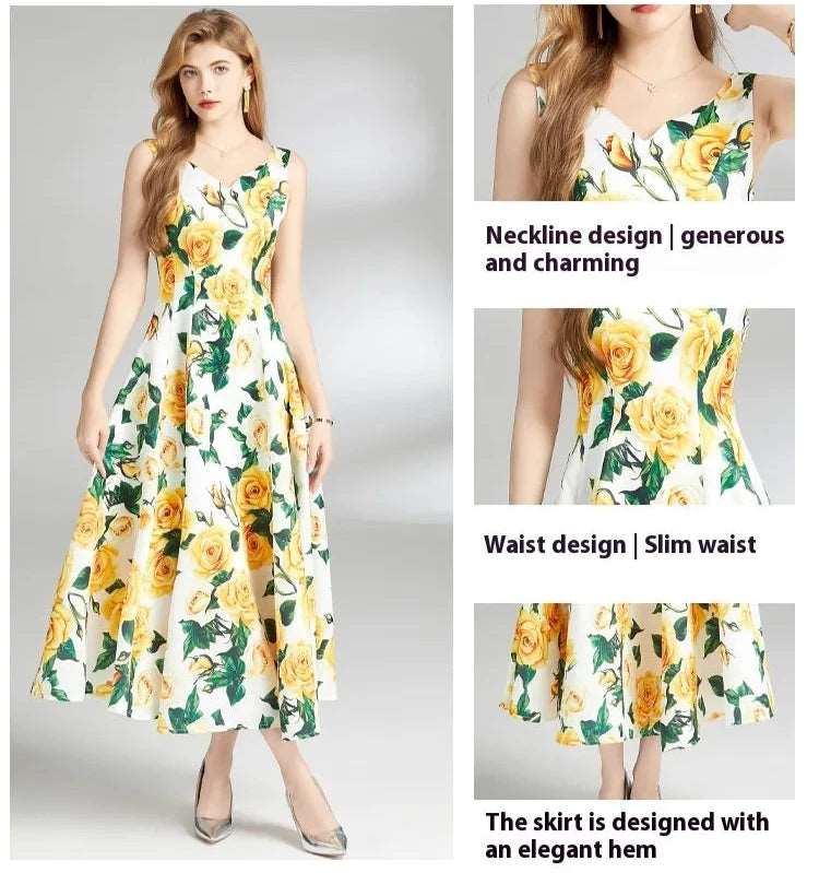 Women's Waist Slimming Sleeveless A- Line Dress - ChoreGirl