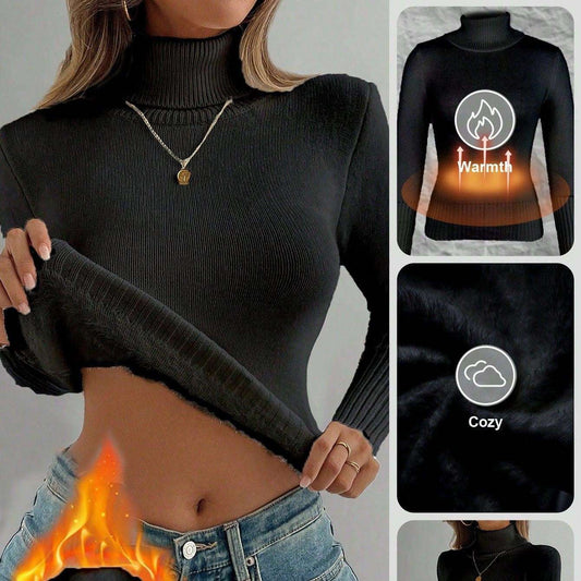 Women's Warm Thick Fleece Jumper, Slim Fit, Short