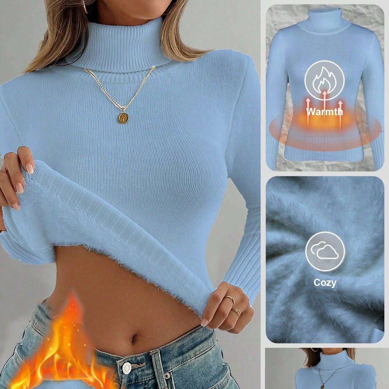 Women's Warm Thick Fleece Jumper, Slim Fit, Short