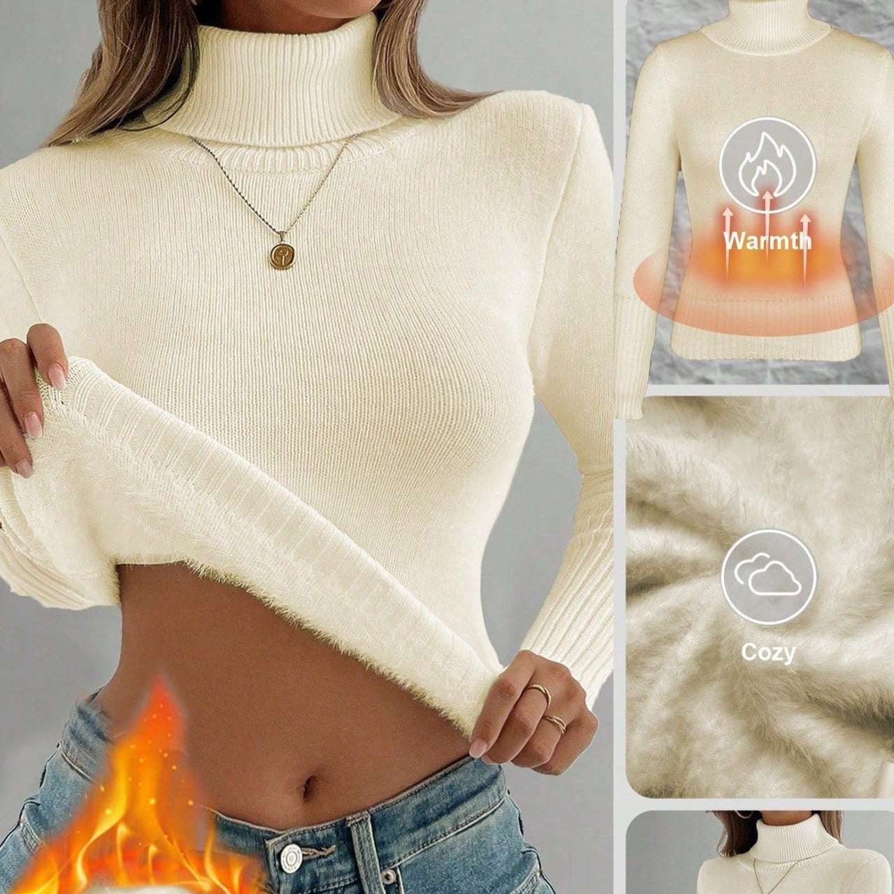 Women's Warm Thick Fleece Jumper, Slim Fit, Short