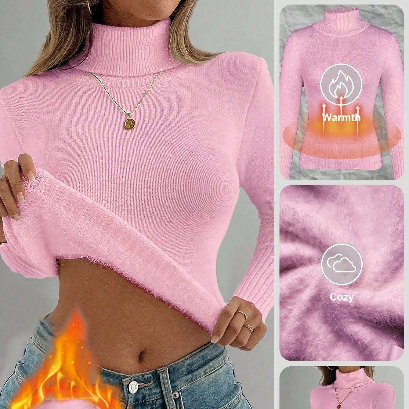 Women's Warm Thick Fleece Jumper, Slim Fit, Short