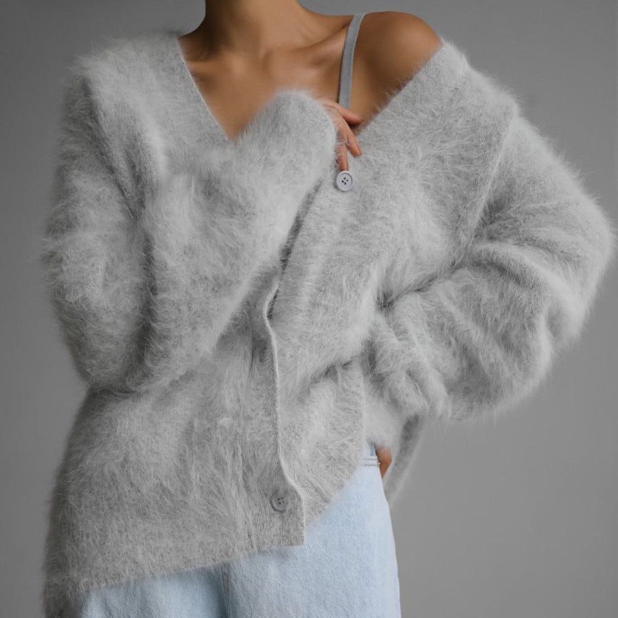 Women's Warm and Soft Loose V-neck Button-up Cardigan - ChoreGirl