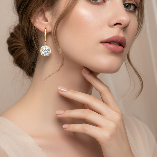 925 Sterling Silver Earrings - White Gold Plated Studs