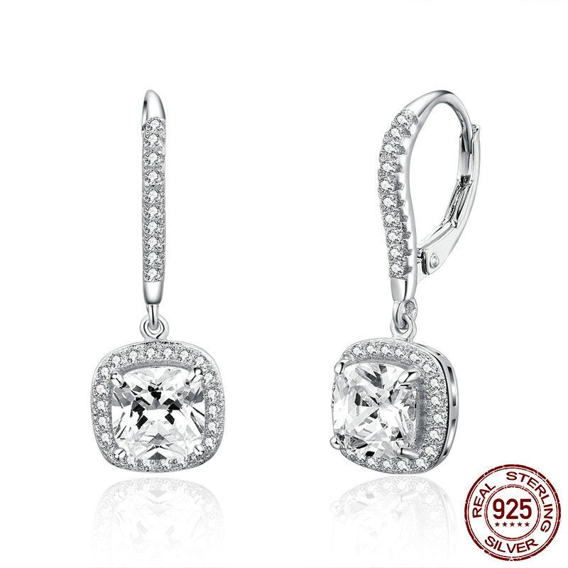 Women's White Gold Plated Bright Sterling Silver Earrings - ChoreGirl