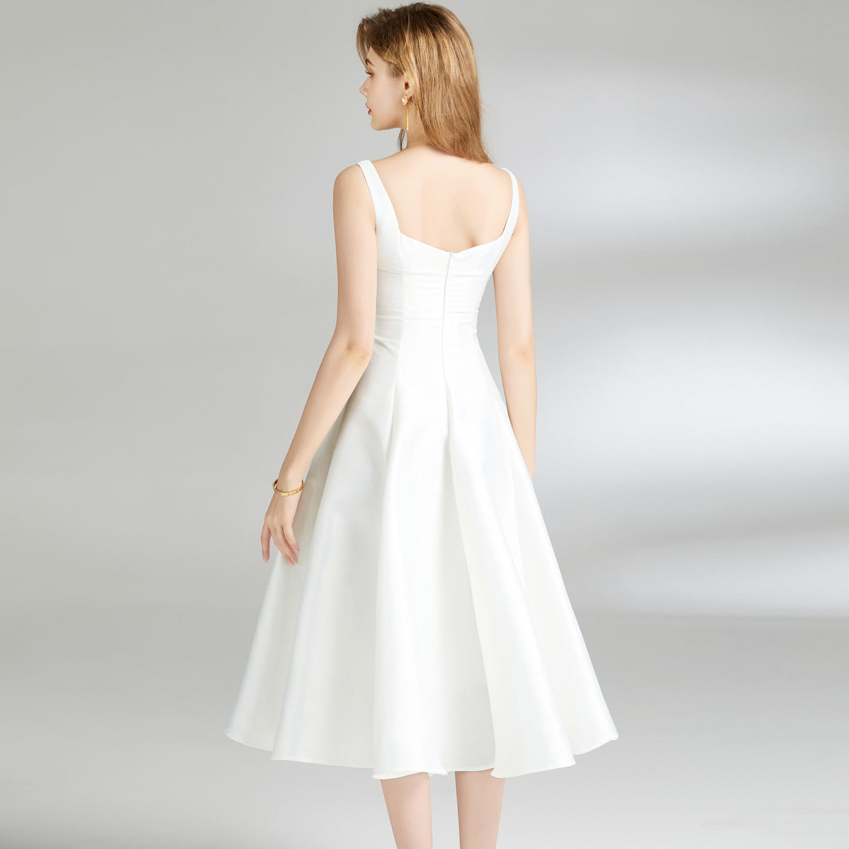 Women's White Waist Sliming Strap Dress - ChoreGirl