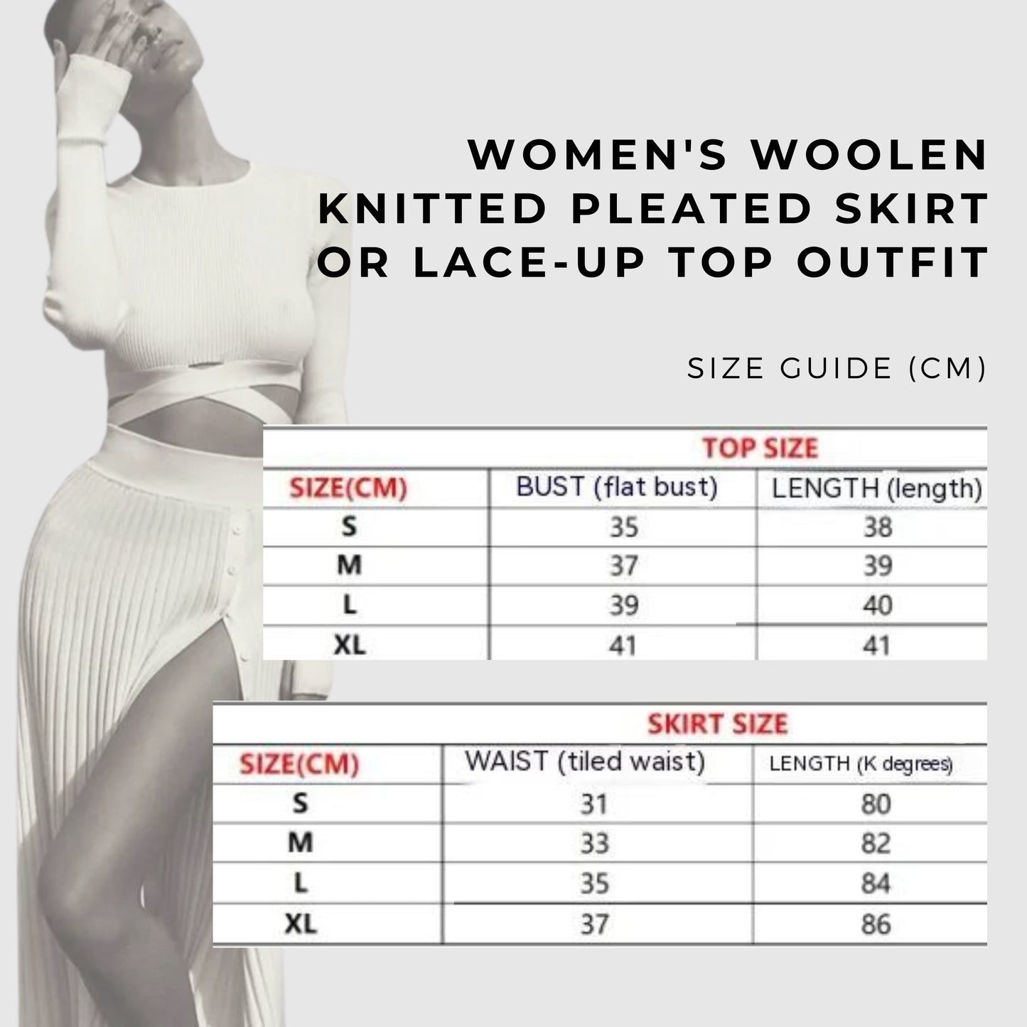 Women's Woolen Knitted Pleated Skirt or Lace-up Top Outfit - ChoreGirl