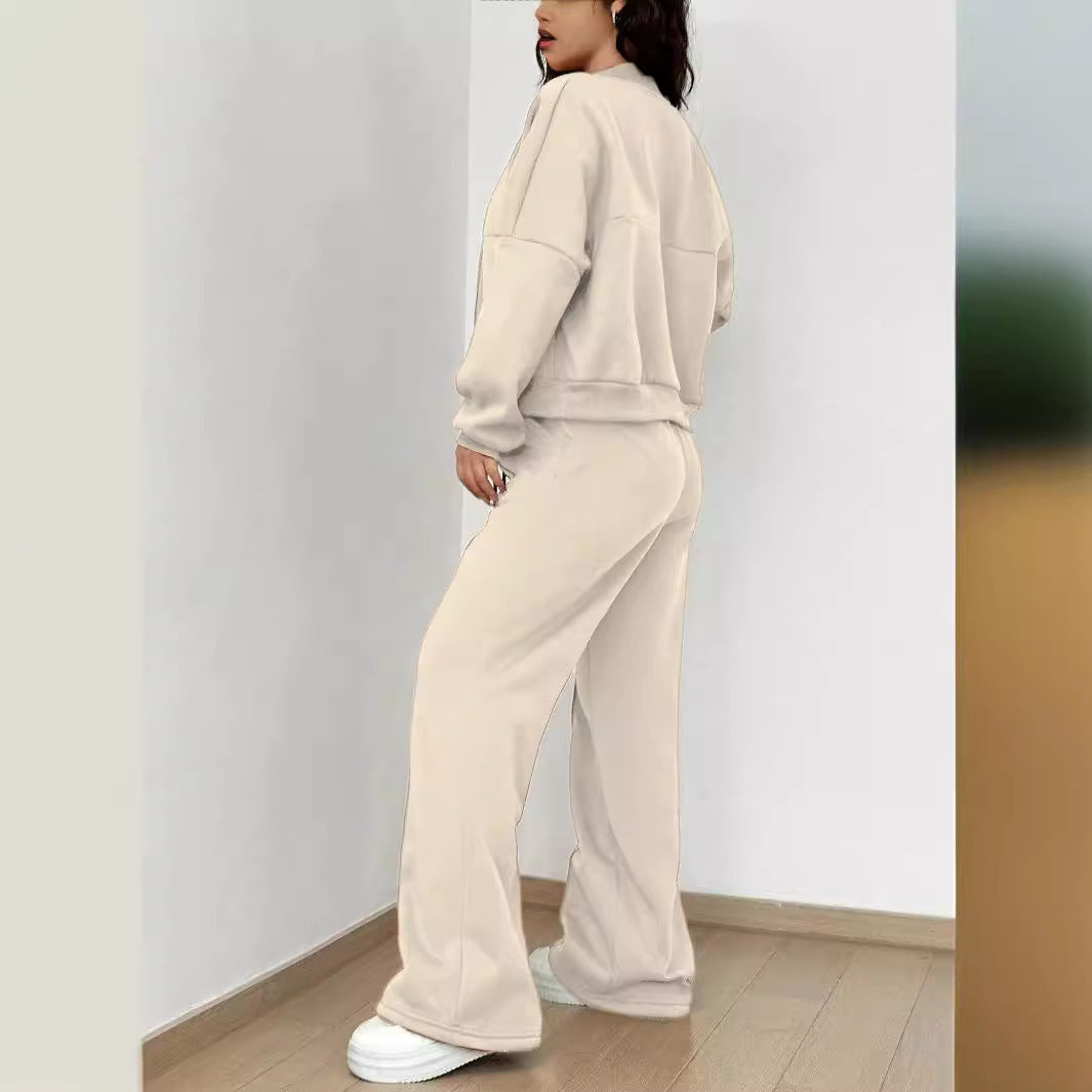 Women's Zip-up Slim Fit Elastic Two-piece Outfit Set - ChoreGirl