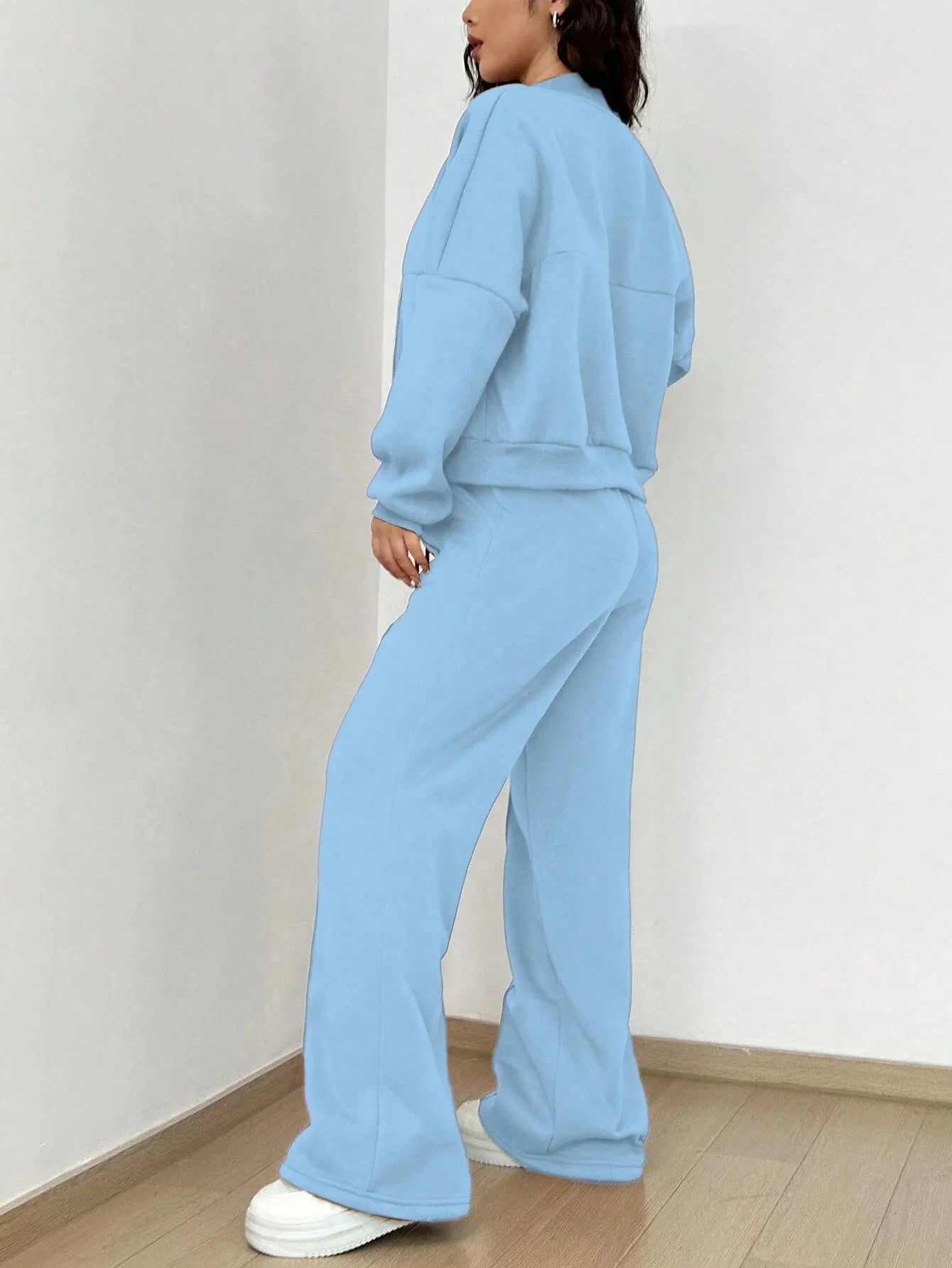 Women's Zip-up Slim Fit Elastic Two-piece Outfit Set - ChoreGirl