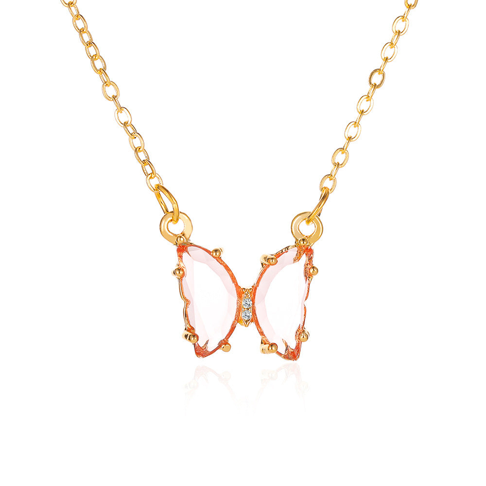 Women's Glass Crystal Butterfly Necklace - ChoreGirl