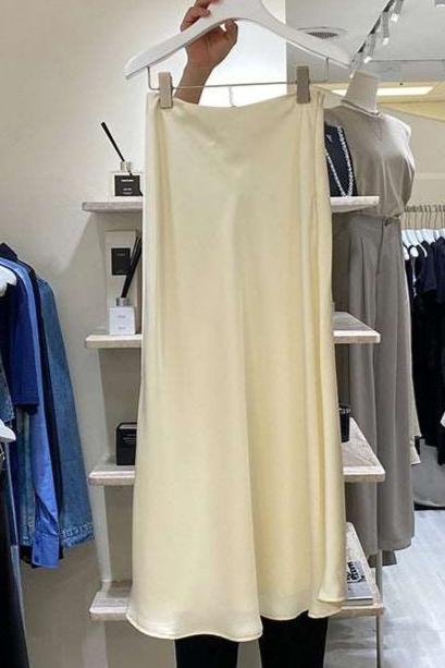 Women's Elegant Triacetate Satin Casual Elastic Waist Skirt - ChoreGirl