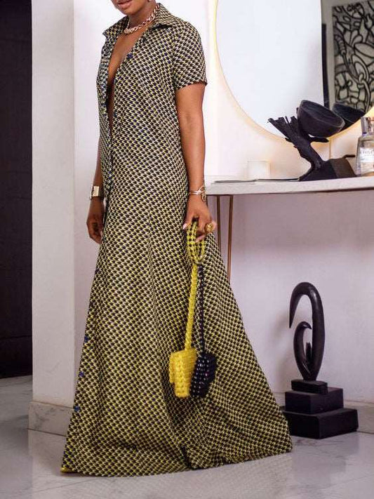 Women's Loose Button-up Short Sleeve Shirt Dress - ChoreGirl