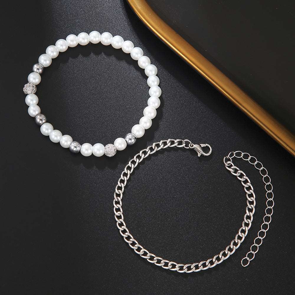 Men's Fashion Zircon Pearl Bracelet - ChoreGirl