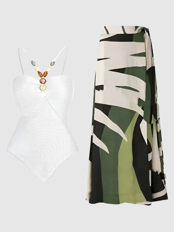 Women's Elegant One-piece Swimsuit and Cover Scarf - ChoreGirl