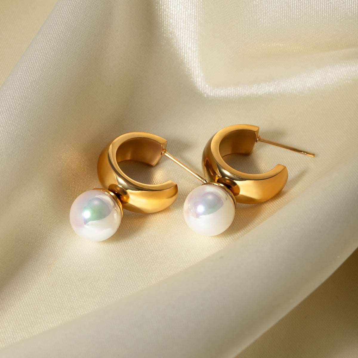 Women's 18K Gold Stainless Steel Glossy C- Shaped Earrings - ChoreGirl