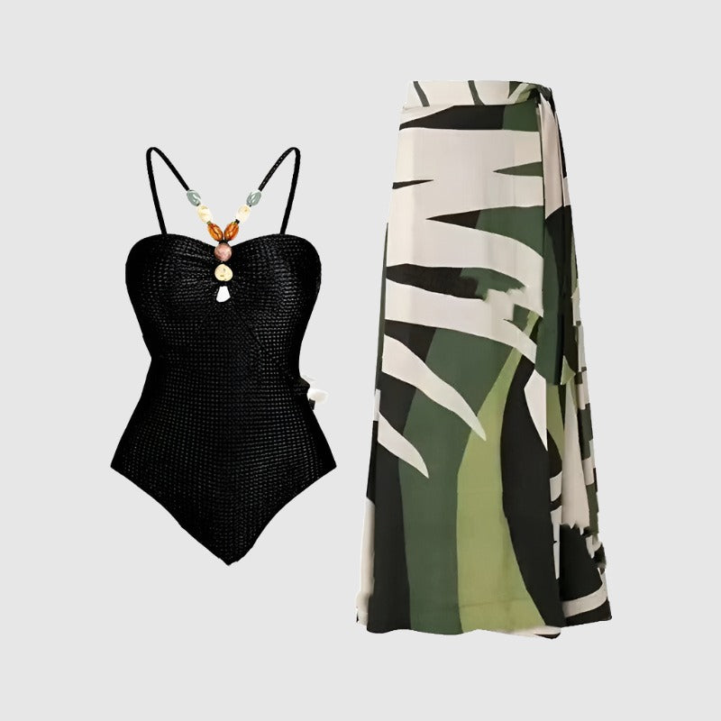 Women's Elegant One-piece Swimsuit and Cover Scarf - ChoreGirl