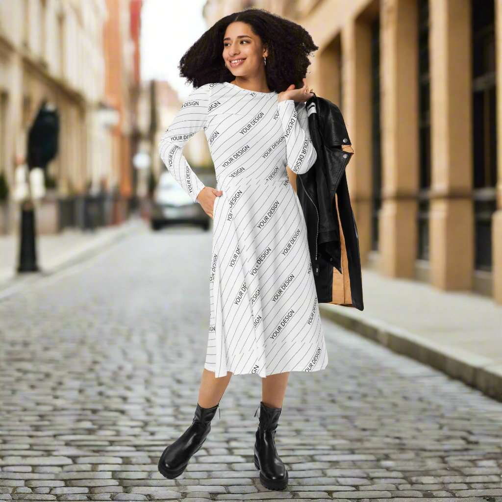 Custom Women's Long Sleeve Midi Dress | All Over Print | PERSONALIZED - ChoreGirl