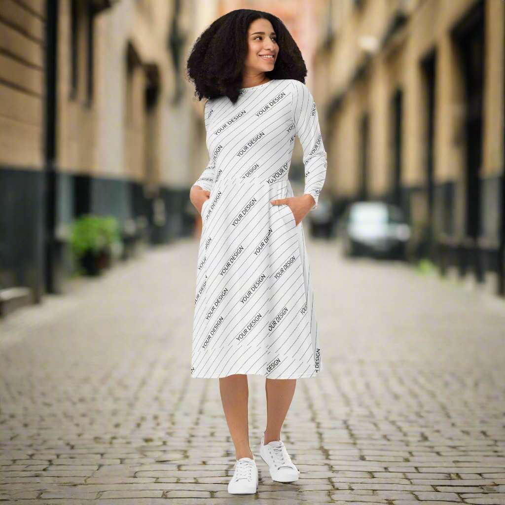 Custom Women's Long Sleeve Midi Dress | All Over Print | PERSONALIZED - ChoreGirl