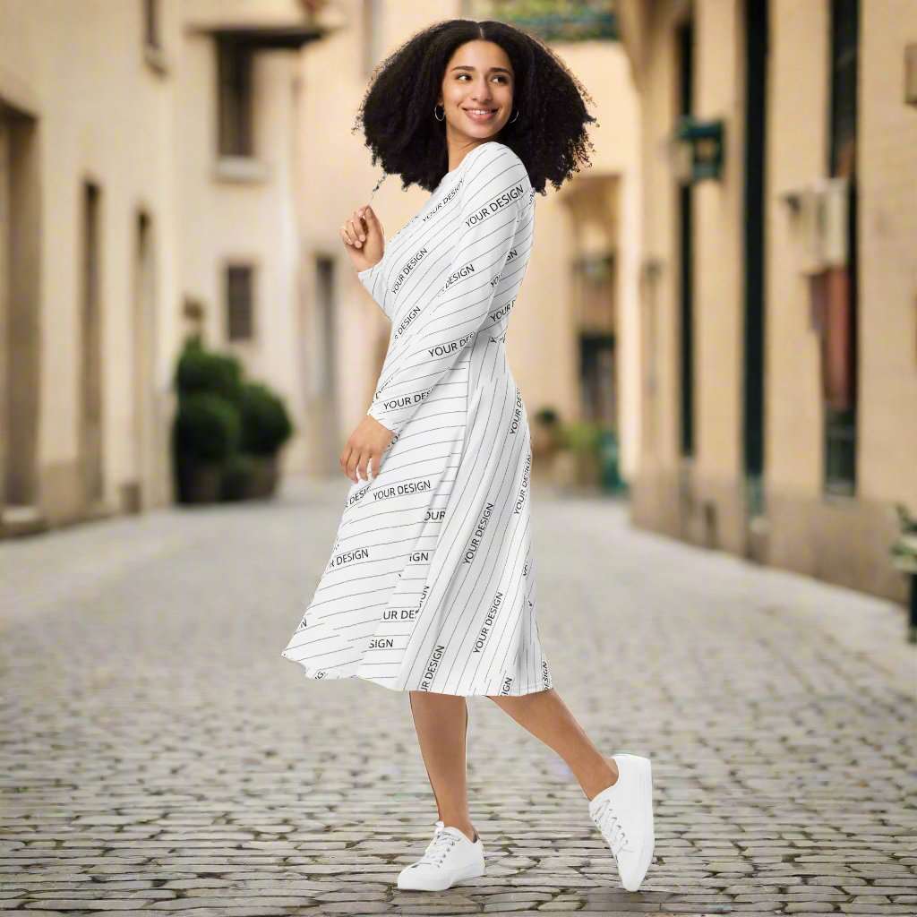 Custom Women's Long Sleeve Midi Dress | All Over Print | PERSONALIZED - ChoreGirl