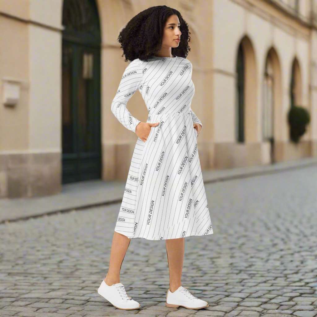Custom Women's Long Sleeve Midi Dress | All Over Print | PERSONALIZED - ChoreGirl