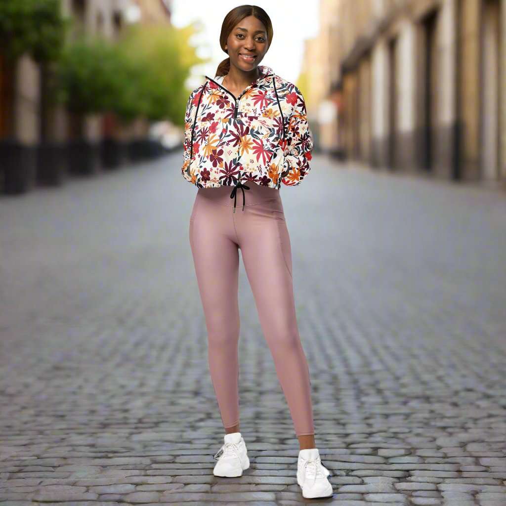 Custom Women’s Flower Garden Pattern Cropped Windbreaker Jacket | PERSONALIZED - ChoreGirl