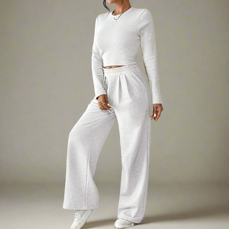 Women's Casual Long Sleeved Top and Pants Two-piece Outfit Set - ChoreGirl