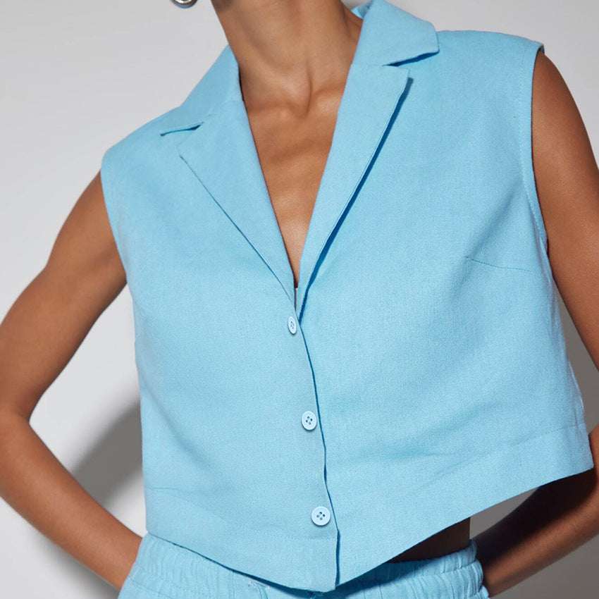 Women's High Waist Wide Leg Pants and Sleeveless Button-Up Vest Outfit Set - ChoreGirl