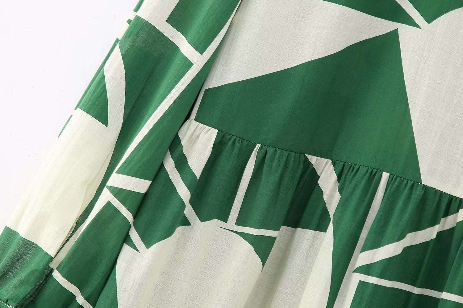 Women's Long Sleeved Green Printed Shirt Dress - ChoreGirl