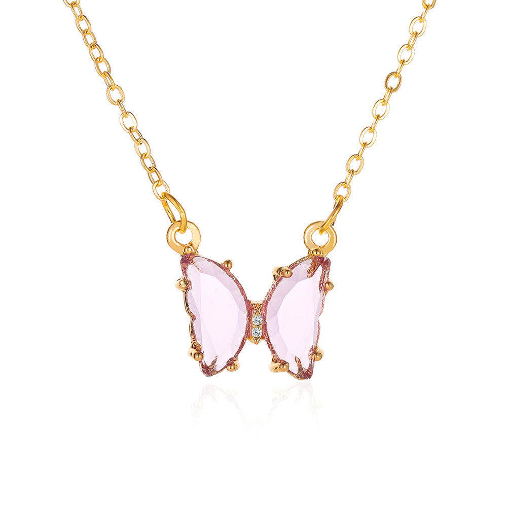 Women's Glass Crystal Butterfly Necklace - ChoreGirl